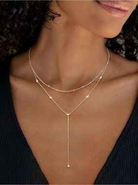 New! Delicate 14k Gold Plated Silver Layered Y-Necklace
